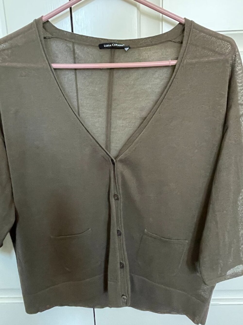 Luisa Cerano Dark Olive/Mocha coloured sheer cardigan/top.Size 4-Italy